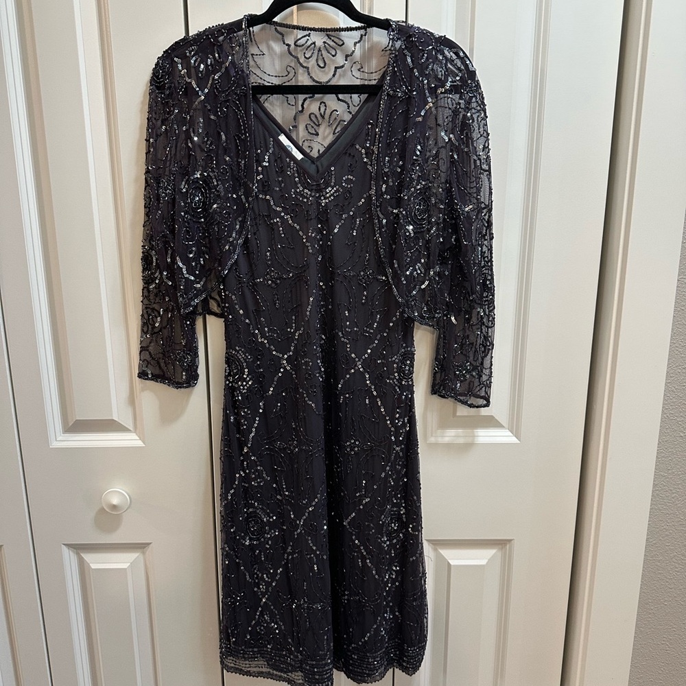 Elegant Black Beaded Dress with Sheer Shrug
